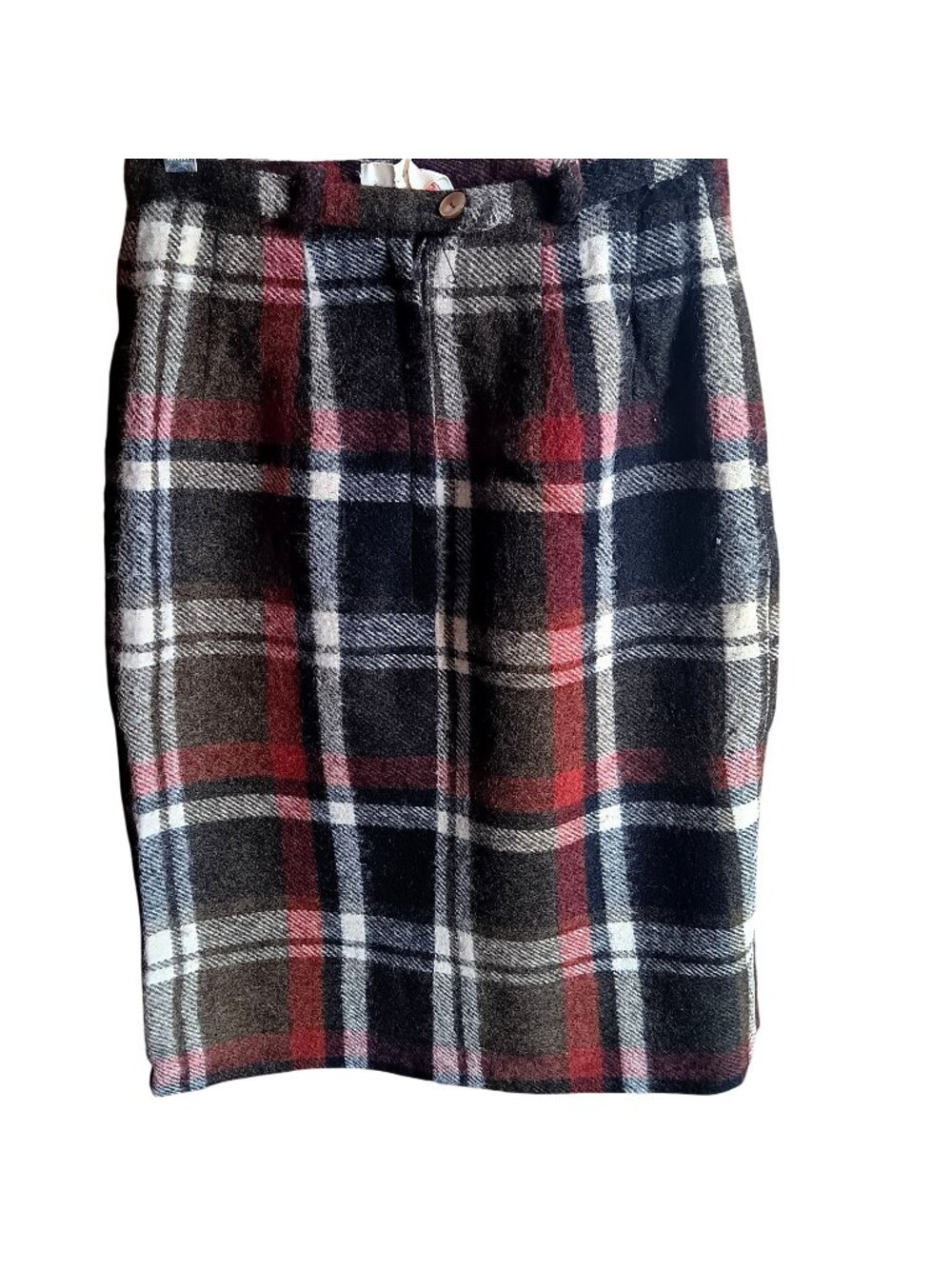 Small Vintage 24" 1950s Skirt Plaid Wool Mode O’ Day Red/Black/White Mid-Length